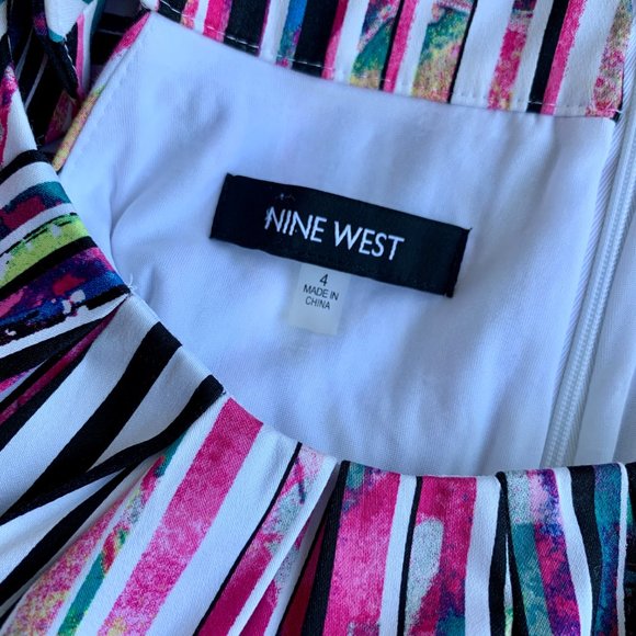 POCKETS Nine West Halter Fit Flare Striped Dress 4 - Picture 10 of 12